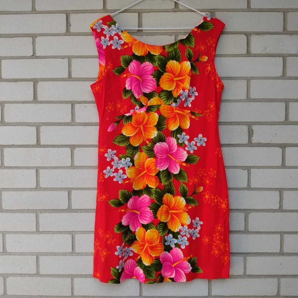 Vintage Hawaiian Mini Dress 36"B Barkcloth Pomare Sleeveless